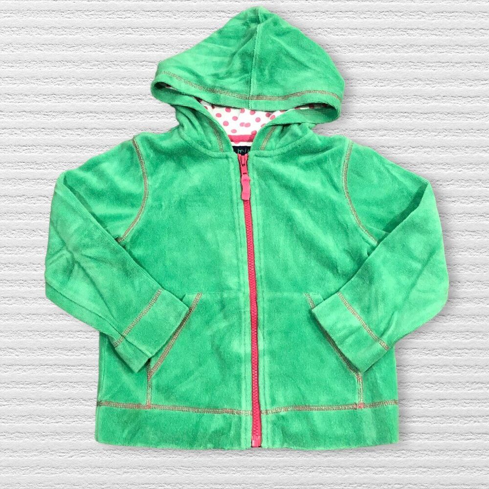 Mini Boden Terry Cloth Jacket Green Pink 5/6 Hooded